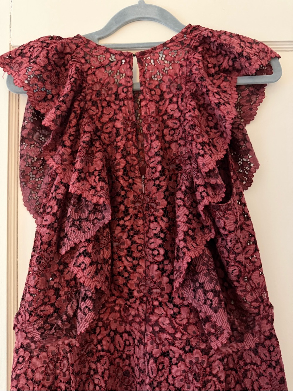 Mango Suit Wine Lace Ruffle Cocktail Dress Size Medium
